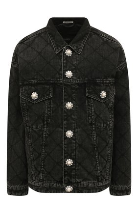 Женская джинсовая куртка MIU MIU черного цвета, арт. GWB132-1Z30-F0002 | Фото 1 (Материал внешний: Хлопок, Деним; Рукава: Длинные; Длина (верхняя одежда): Короткие; Кросс-КТ: Куртка, Деним; Стили: Гранж)
