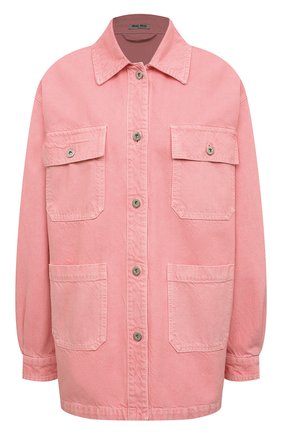 Женская джинсовая куртка MIU MIU розового цвета, арт. ML682-1Z7Y-F0028 | Фото 1 (Материал внешний: Хлопок, Деним; Рукава: Длинные; Длина (верхняя одежда): До середины бедра; Кросс-КТ: Куртка, Деним; Стили: Гранж)