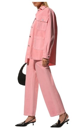 Женская джинсовая куртка MIU MIU розового цвета, арт. ML682-1Z7Y-F0028 | Фото 2 (Материал внешний: Хлопок, Деним; Рукава: Длинные; Длина (верхняя одежда): До середины бедра; Кросс-КТ: Куртка, Деним; Стили: Гранж)