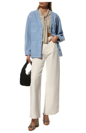 Женская джинсовая куртка MIU MIU голубого цвета, арт. ML837-1Z7Y-F0076 | Фото 2 (Материал внешний: Хлопок, Деним; Рукава: Длинные; Длина (верхняя одежда): Короткие; Кросс-КТ: Куртка, Деним; Стили: Гранж)