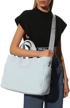 Женский сумка-тоут MIU MIU голубого цвета, арт. 5BG237-2DPO-F0012-OOO | Фото 2 (Материал: Текстиль; Ремень/цепочка: На ремешке; Размер: large; Сумки-технические: Сумки-шопперы)