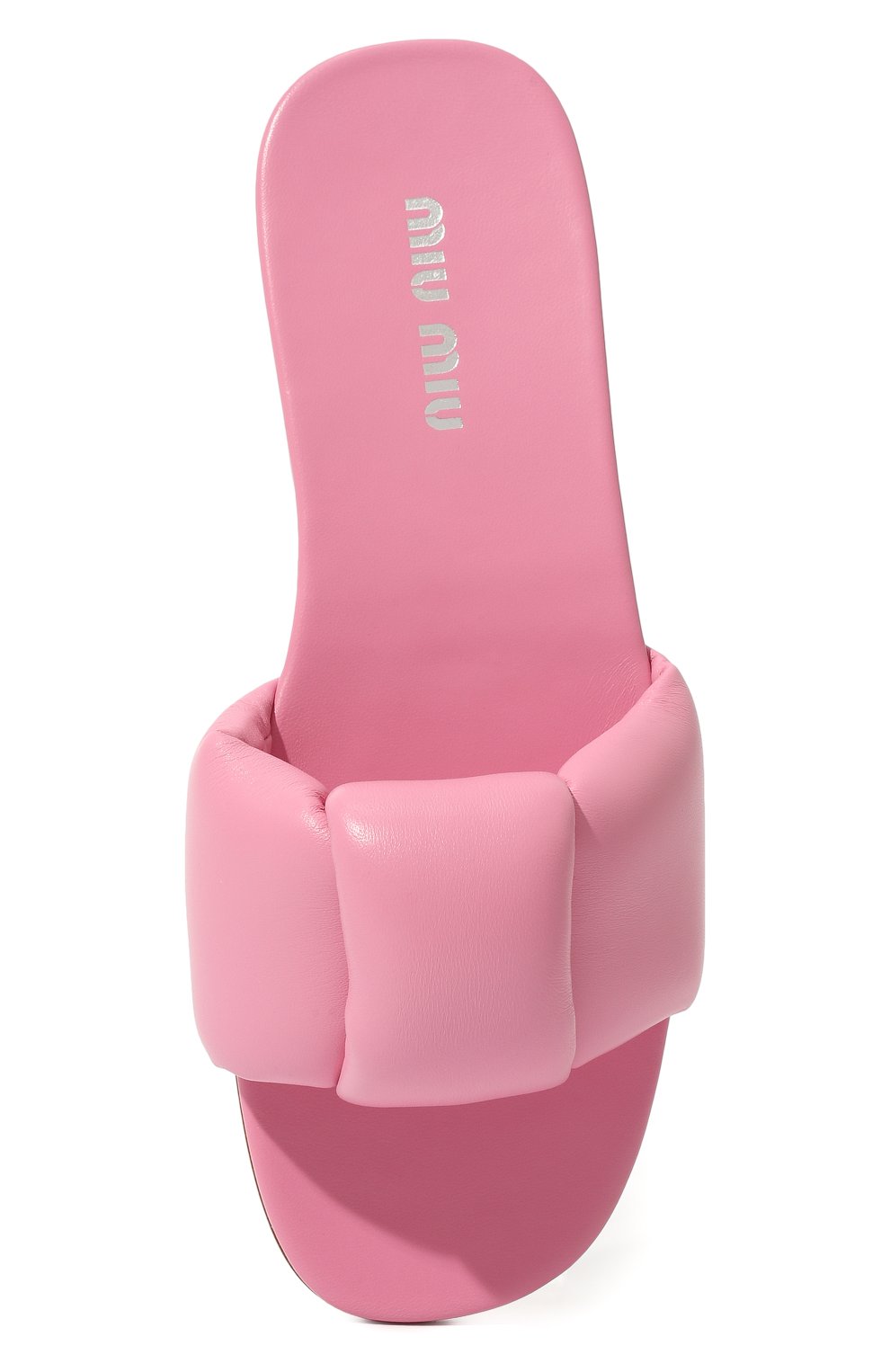 Женские кожаные шлепанцы MIU MIU розового цвета, арт. 5XX546-LYB-F0638-005 | Фото 6 (Материал внешний: Кожа; Подошва: Плоская)