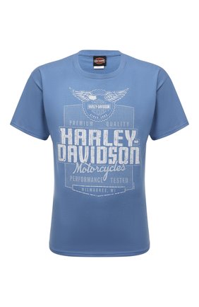 Мужская хлопковая футболка HARLEY-DAVIDSON голубого цвета, арт. R004290 | Фото 1 (Материал внешний: Хлопок; Рукава: Короткие; Принт: С принтом; Стили: Панк)