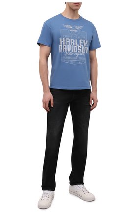 Мужская хлопковая футболка HARLEY-DAVIDSON голубого цвета, арт. R004290 | Фото 2 (Материал внешний: Хлопок; Рукава: Короткие; Принт: С принтом; Стили: Панк)