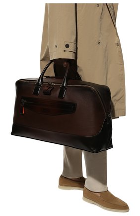 Мужская кожаная дорожная сумка SANTONI темно-коричневого цвета, арт. UIBBA2218LI-HGCVT50 | Фото 2 (Ремень/цепочка: На ремешке; Размер: large; Материал: Натуральная кожа)