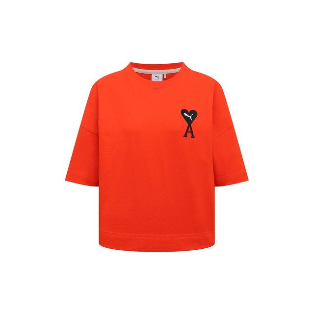 Хлопковая футболка Puma x Ami Puma оранжевого цвета