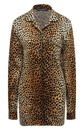 Женская шелковая рубашка DOLCE & GABBANA леопардового цвета, арт. F5G56T/FSA25 | Фото 1 (Длина (для топов): Удлиненные; Рукава: Длинные; Материал внешний: Шелк; Женское Кросс-КТ: Блуза-белье, Рубашка-одежда; Стили: Романтичный)