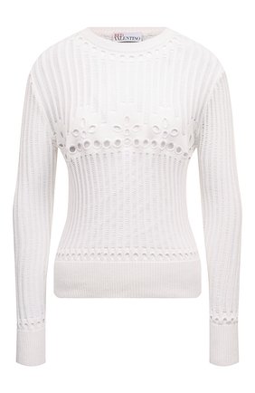 Женский хлопковый пуловер REDVALENTINO белого цвета, арт. XR0KC13U/6G2 | Фото 1 (Материал внешний: Хлопок; Рукава: Длинные; Длина (для топов): Удлиненные; Стили: Кэжуэл; Женское Кросс-КТ: Пуловер-одежда)