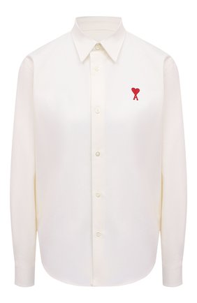 Женская хлопковая рубашка AMI белого цвета, арт. BFFSH091.480 | Фото 1 (Длина (для топов): Стандартные; Рукава: Длинные; Материал внешний: Хлопок; Стили: Кэжуэл; Женское Кросс-КТ: Рубашка-одежда; Принт: Без принта)
