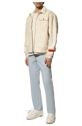 Мужская джинсовая куртка HERON PRESTON кремвого цвета, арт. HMEA052S22FAB0020901 | Фото 2 (Рукава: Длинные; Материал подклада: Хлопок; Длина (верхняя одежда): Короткие; Материал внешний: Хлопок, Деним; Кросс-КТ: Деним, Куртка; Мужское Кросс-КТ: утепленные куртки; Стили: Гранж)