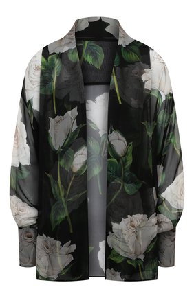 Женская шелковая блузка DOLCE & GABBANA черного цвета, арт. F5P75T/IS1LT | Фото 1 (Материал внешний: Шелк; Длина (для топов): Удлиненные; Рукава: Длинные; Женское Кросс-КТ: Блуза-одежда; Принт: С принтом; Стили: Романтичный)