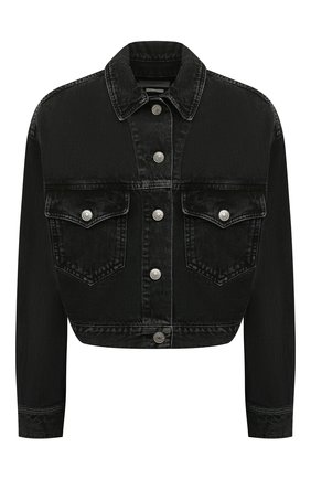 Женская джинсовая куртка ISABEL MARANT ETOILE темно-серого цвета, арт. VE1727-22P022E/TADIA | Фото 1 (Рукава: Длинные; Длина (верхняя одежда): Короткие; Материал внешний: Хлопок, Деним; Кросс-КТ: Деним, Куртка; Стили: Гранж)
