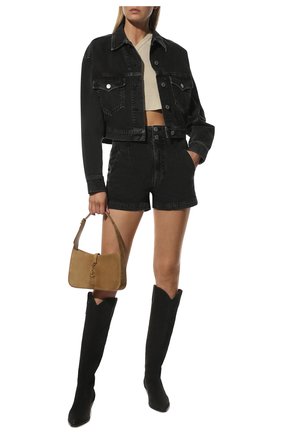 Женская джинсовая куртка ISABEL MARANT ETOILE темно-серого цвета, арт. VE1727-22P022E/TADIA | Фото 2 (Рукава: Длинные; Длина (верхняя одежда): Короткие; Материал внешний: Хлопок, Деним; Кросс-КТ: Деним, Куртка; Стили: Гранж)