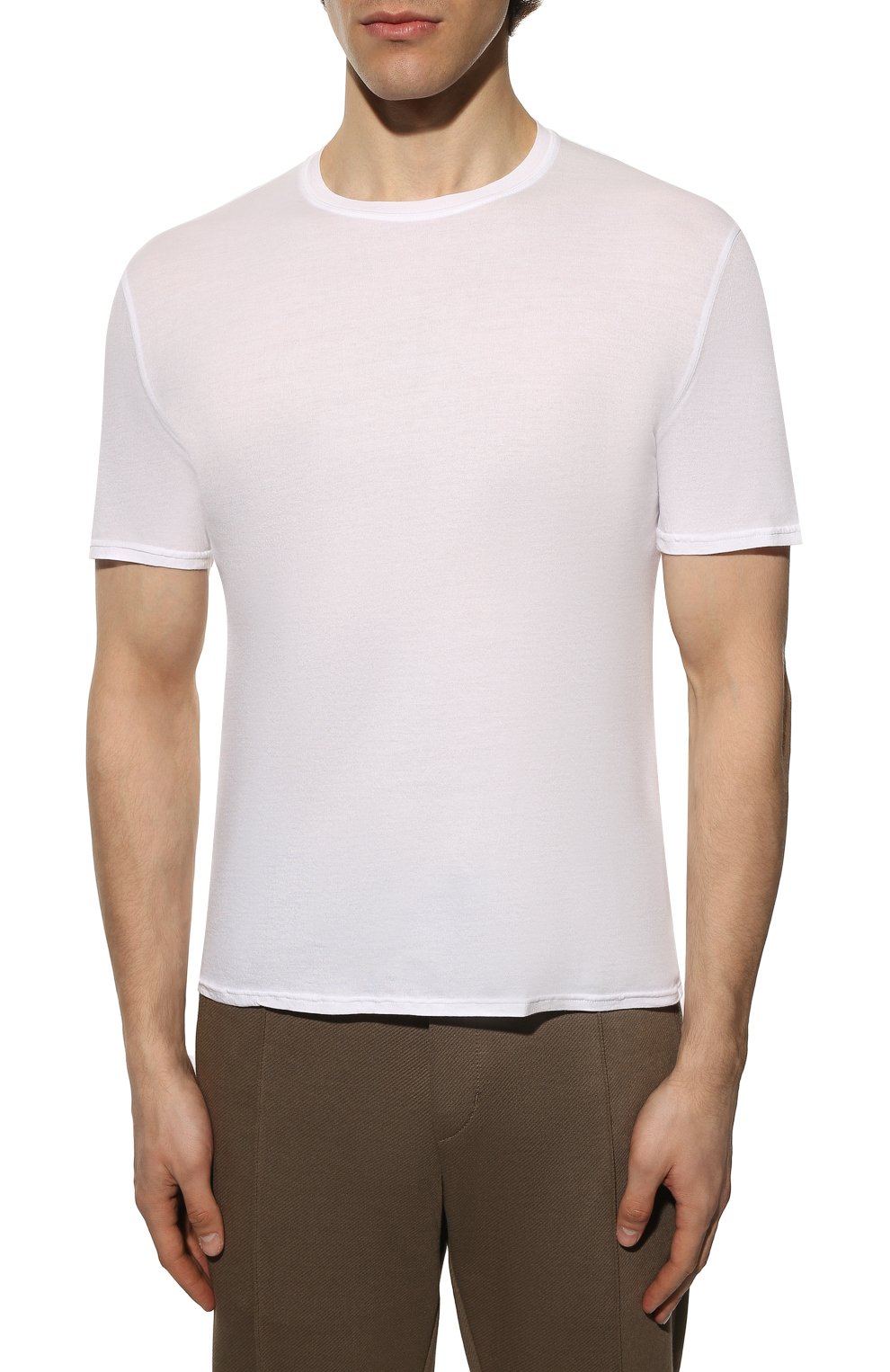 Мужская хлопковая футболка FEDELI белого цвета, арт. 5UEF0113 | Фото 3 (Принт: Без принта; Рукава: Короткие; Длина (для топов): Стандартные; Материал внешний: Хлопок; Стили: Кэжуэл)