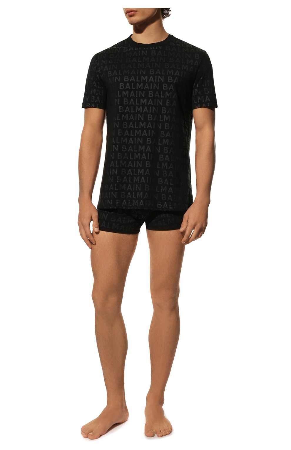 Мужская хлопковая футболка BALMAIN черного цвета, арт. BRM305280 | Фото 2 (Кросс-КТ: домашняя одежда; Рукава: Короткие; Длина (для топов): Стандартные; Материал внешний: Хлопок)