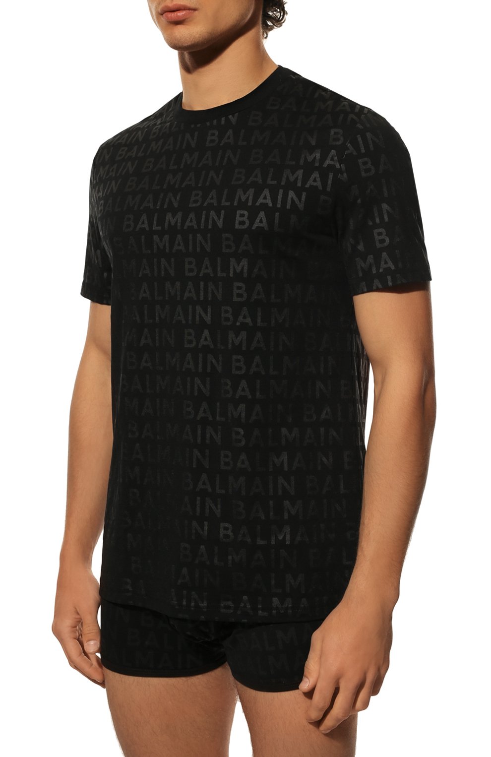 Мужская хлопковая футболка BALMAIN черного цвета, арт. BRM305280 | Фото 3 (Кросс-КТ: домашняя одежда; Рукава: Короткие; Длина (для топов): Стандартные; Материал внешний: Хлопок)