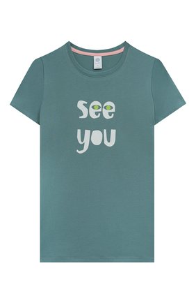 Детская хлопковая пижама SANETTA зеленого цвета, арт. 245225 | Фото 2 (Рукава: Короткие; Материал внешний: Хлопок)