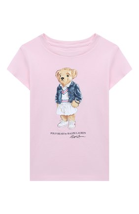 Детская хлопковая футболка POLO RALPH LAUREN розового цвета, арт. 311864141 | Фото 1 (Материал внешний: Хлопок; Рукава: Короткие; Девочки Кросс-КТ: футболка-одежда)