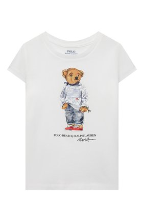 Детская хлопковая футболка POLO RALPH LAUREN белого цвета, арт. 311864866 | Фото 1 (Материал внешний: Хлопок; Рукава: Короткие; Девочки Кросс-КТ: футболка-одежда)