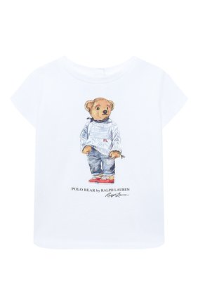 Детская хлопковая футболка POLO RALPH LAUREN белого цвета, арт. 313864866 | Фото 1 (Рукава: Короткие; Материал внешний: Хлопок; Девочки Кросс-КТ: футболка-одежда)