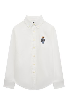 Детская хлопковая рубашка POLO RALPH LAUREN белого цвета, арт. 321865267 | Фото 1 (Материал внешний: Хлопок; Рукава: Длинные; Стили: Классический)