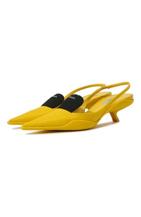 Женские текстильные туфли PRADA желтого цвета, арт. 1I566M-79R-F0C5K-A045 | Фото 1 (Материал внешний: Текстиль; Каблук тип: Kitten heel; Каблук высота: Низкий; Подошва: Плоская)