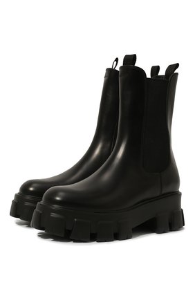 Женские кожаные ботинки PRADA черного цвета, арт. 1U749M-B4L-F0002-B055 | Фото 1 (Материал внешний: Кожа; Материал утеплителя: Без утеплителя; Женское Кросс-КТ: Челси-ботинки)