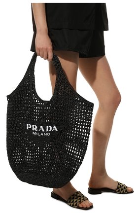Женский сумка-тоут PRADA черного цвета, арт. 1BG424-2A2T-F0002-OOO | Фото 2 (Материал: Растительное волокно, Натуральная кожа; Размер: large; Сумки-технические: Сумки-шопперы)