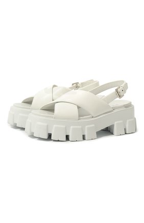 Женские кожаные сандалии PRADA белого цвета, арт. 1X558M-055-F0009-055 | Фото 1 (Материал внешний: Кожа; Подошва: Массивная)