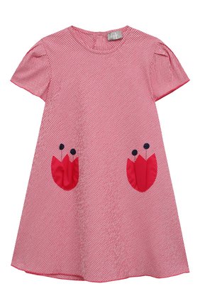 Детское хлопковое платье IL GUFO красного цвета, арт. P22VM675C3128/2A-4A | Фото 1 (Рукава: Короткие; Материал внешний: Хлопок; Девочки Кросс-КТ: Платье-одежда; Случай: Повседневный)