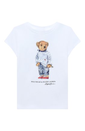 Детская хлопковая футболка POLO RALPH LAUREN белого цвета, арт. 312864866 | Фото 1 (Рукава: Короткие; Материал внешний: Хлопок; Девочки Кросс-КТ: футболка-одежда)