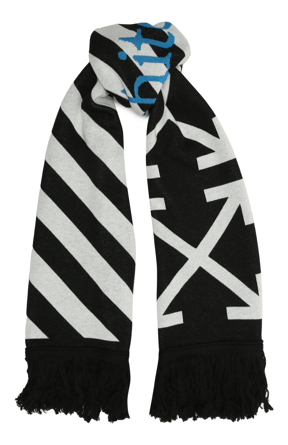 Мужской шарф OFF-WHITE черно-белого цвета, арт. 0MMA001S22KNI001 | Фото 1 (Мужское Кросс-КТ: Шарфы - с бахромой; Материал: Текстиль, Синтетический материал; Кросс-КТ: другое)