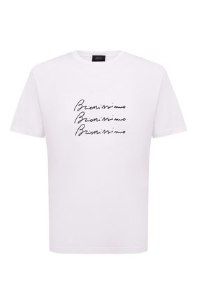 Мужская хлопковая футболка BRIONI белого цвета, арт. UJCH0L/P1646 | Фото 1 (Длина (для топов): Стандартные; Материал внешний: Хлопок; Рукава: Короткие; Принт: С принтом; Стили: Кэжуэл)