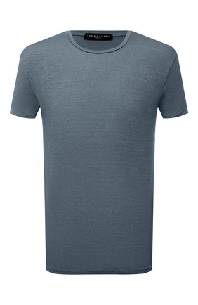 Мужская льняная футболка DANIELE FIESOLI серо-голубого цвета, арт. DF 1160 | Фото 1 (Материал внешний: Лен; Рукава: Короткие; Длина (для топов): Стандартные; Принт: Без принта; Стили: Кэжуэл)