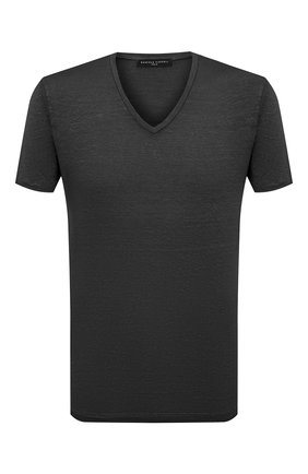 Мужская льняная футболка DANIELE FIESOLI темно-серого цвета, арт. DF 1161 | Фото 1 (Материал внешний: Лен; Длина (для топов): Стандартные; Рукава: Короткие; Принт: Без принта; Стили: Кэжуэл)