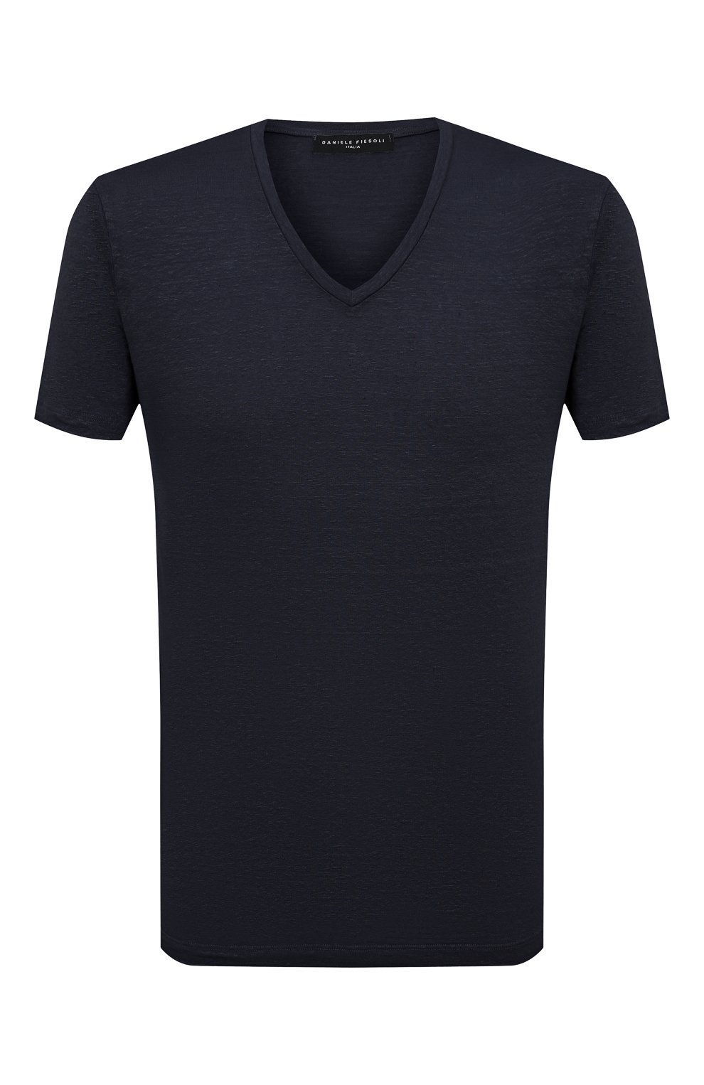 Мужская льняная футболка DANIELE FIESOLI темно-синего цвета, арт. DF 1161 | Фото 1 (Принт: Без принта; Рукава: Короткие; Длина (для топов): Стандартные; Материал внешний: Лен; Стили: Кэжуэл)