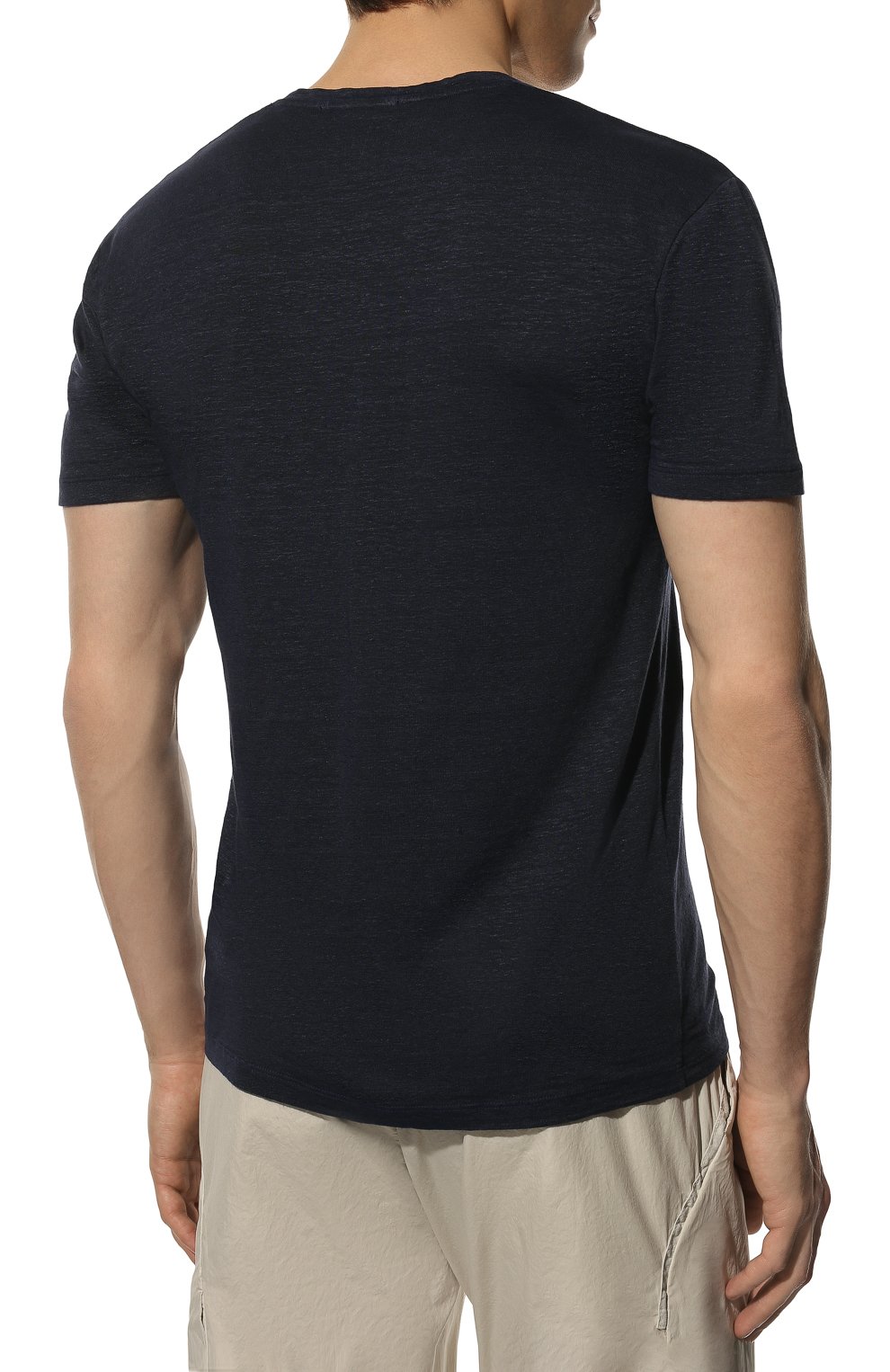 Мужская льняная футболка DANIELE FIESOLI темно-синего цвета, арт. DF 1161 | Фото 4 (Принт: Без принта; Рукава: Короткие; Длина (для топов): Стандартные; Материал внешний: Лен; Стили: Кэжуэл)
