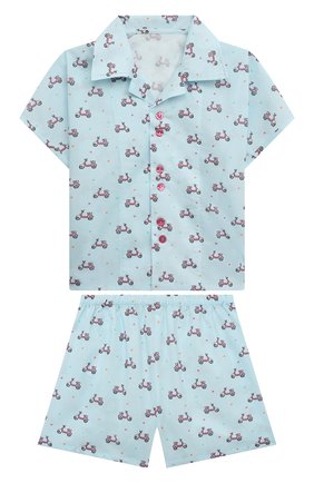 Женская хлопковая пижама AMIKI CHILDREN голубого цвета, арт. 0LIVER | Фото 1 (Рукава: Короткие; Материал внешний: Хлопок)