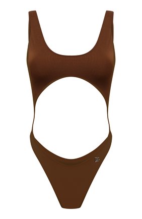 Женский слитный купальник DOLCE & GABBANA коричневого цвета, арт. 09B30J/FUGLG | Фото 1 (Материал внешний: Синтетический материал; Длина Ж (юбки, платья, шорты): Мини; Женское Кросс-КТ: Слитные купальники)