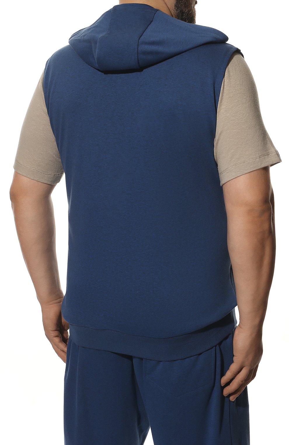 Мужской жилет из хлопка и шелка MARCO PESCAROLO синего цвета, арт. AMAX/45Y04 | Фото 4 (Big sizes: Big Sizes; Материал внешний: Шелк, Хлопок; Мужское Кросс-КТ: Толстовка-одежда; Стили: Спорт-шик; Длина (верхняя одежда): Короткие)