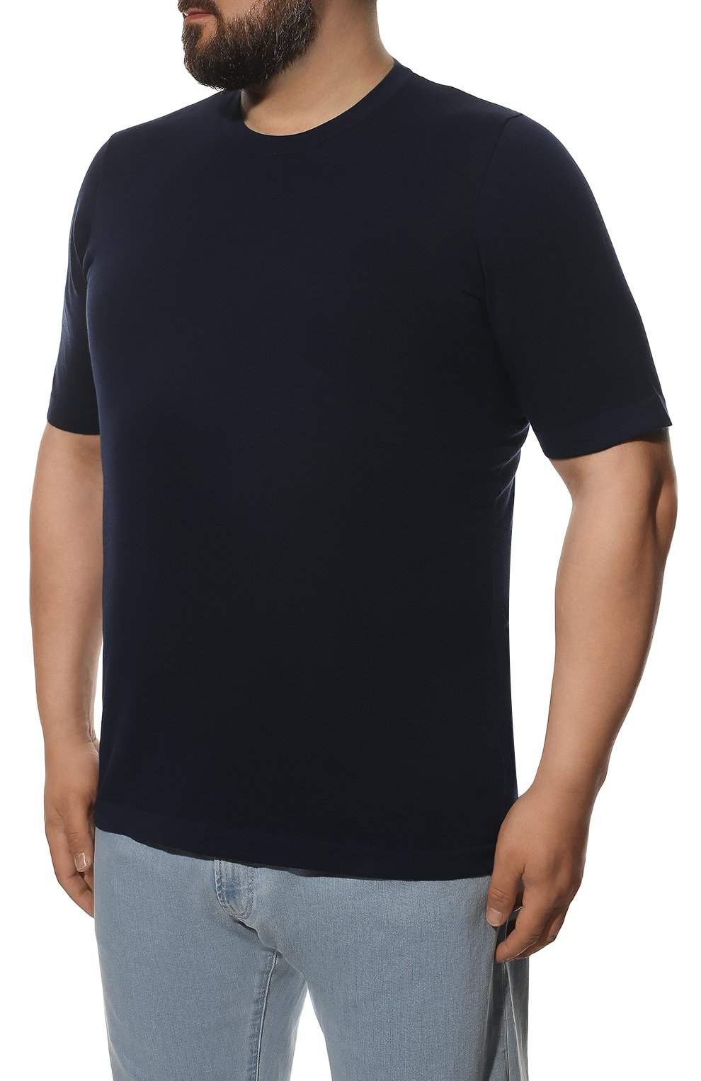 Мужская хлопковая футболка SVEVO темно-синего цвета, арт. 46321SE22L/MP46 | Фото 3 (Big sizes: Big Sizes; Принт: Без принта; Рукава: Короткие; Длина (для топов): Удлиненные; Материал внешний: Хлопок; Стили: Кэжуэл)