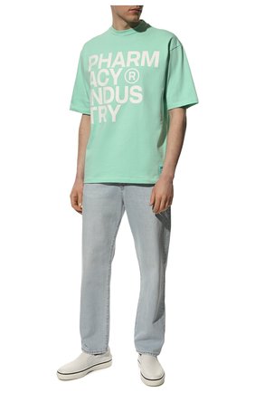 Мужская хлопковая футболка PHARMACY INDUSTRY светло-зеленого цвета, арт. PHM475A | Фото 2 (Рукава: Короткие; Длина (для топов): Стандартные; Стили: Гранж, Спорт-шик; Принт: С принтом; Материал внешний: Хлопок)