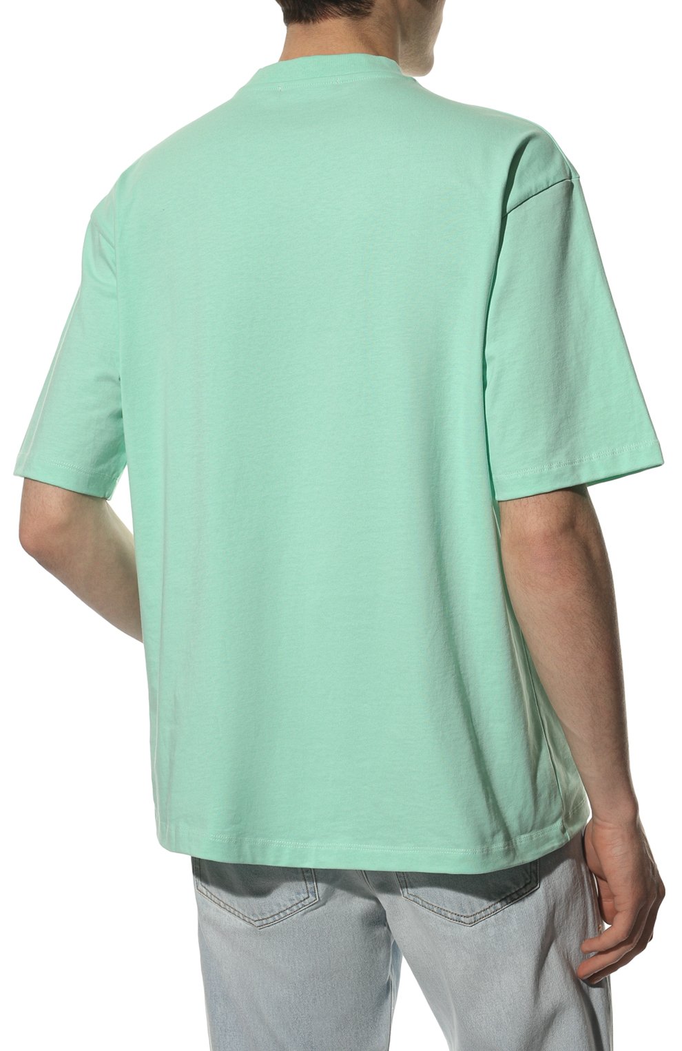 Мужская хлопковая футболка PHARMACY INDUSTRY светло-зеленого цвета, арт. PHM475A | Фото 4 (Рукава: Короткие; Длина (для топов): Стандартные; Стили: Гранж, Спорт-шик; Принт: С принтом; Материал внешний: Хлопок)