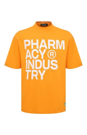 Мужская хлопковая футболка PHARMACY INDUSTRY оранжевого цвета, арт. PHM475A | Фото 1 (Длина (для топов): Стандартные; Материал внешний: Хлопок; Принт: С принтом; Стили: Спорт-шик, Гранж; Рукава: Короткие)