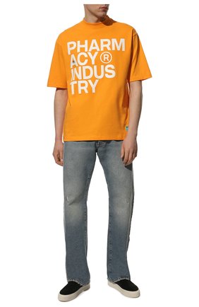 Мужская хлопковая футболка PHARMACY INDUSTRY оранжевого цвета, арт. PHM475A | Фото 2 (Длина (для топов): Стандартные; Материал внешний: Хлопок; Принт: С принтом; Стили: Спорт-шик, Гранж; Рукава: Короткие)