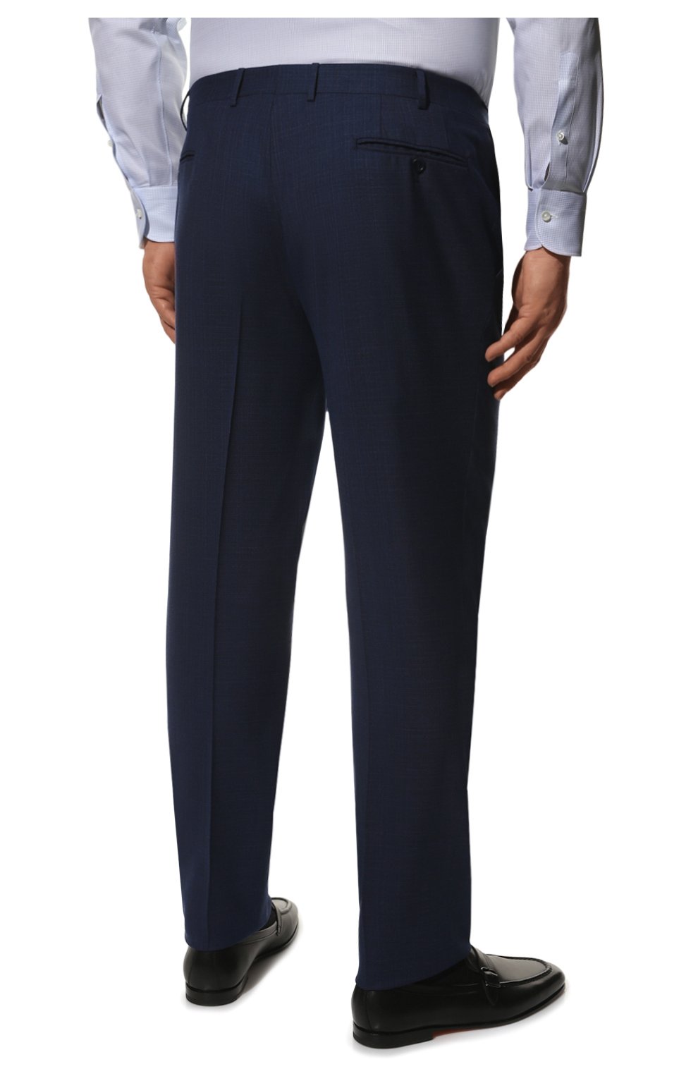 Мужские шерстяные брюки CANALI темно-синего цвета, арт. 71019/AA02526/60-64 | Фото 4 (Big sizes: Big Sizes; Материал внешний: Шерсть; Длина (брюки, джинсы): Стандартные; Стили: Классический; Случай: Формальный; Материал подклада: Вискоза)