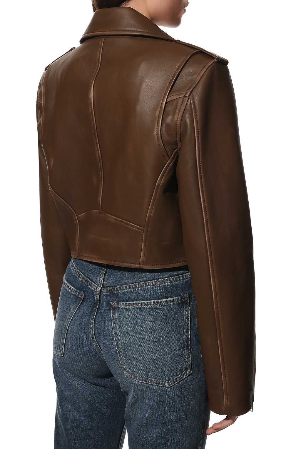 Женская кожаная куртка BATS коричневого цвета, арт. SS22_003SJ | Фото 4 (Кросс-КТ: Куртка; Рукава: Длинные; Стили: Гламурный; Материал внешний: Натуральная кожа; Женское Кросс-КТ: Замша и кожа; Длина (верхняя одежда): Короткие)