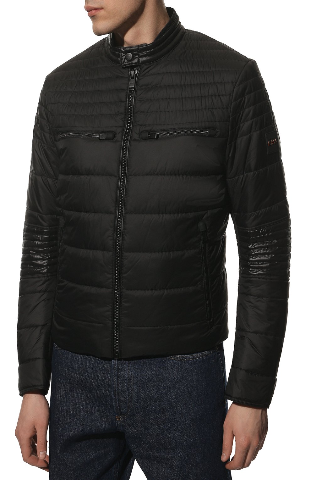 Мужская утепленная куртка BOSS черного цвета, арт. 50463967 | Фото 3 (Кросс-КТ: Куртка; Рукава: Длинные; Материал внешний: Синтетический материал; Мужское Кросс-КТ: утепленные куртки; Материал подклада: Синтетический материал; Длина (верхняя одежда): Короткие; Стили: Кэжуэл)
