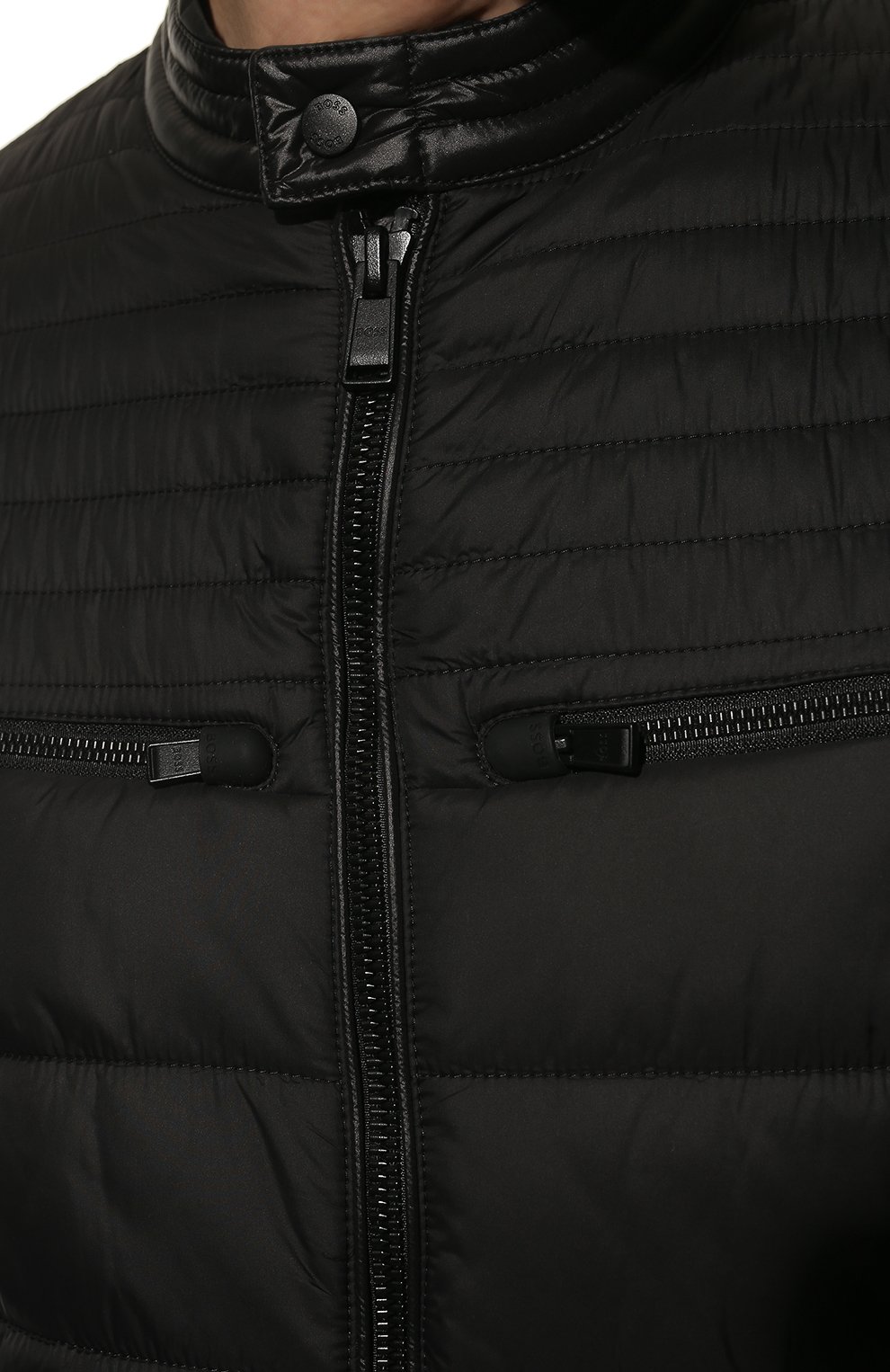Мужская утепленная куртка BOSS черного цвета, арт. 50463967 | Фото 5 (Кросс-КТ: Куртка; Рукава: Длинные; Материал внешний: Синтетический материал; Мужское Кросс-КТ: утепленные куртки; Материал подклада: Синтетический материал; Длина (верхняя одежда): Короткие; Стили: Кэжуэл)