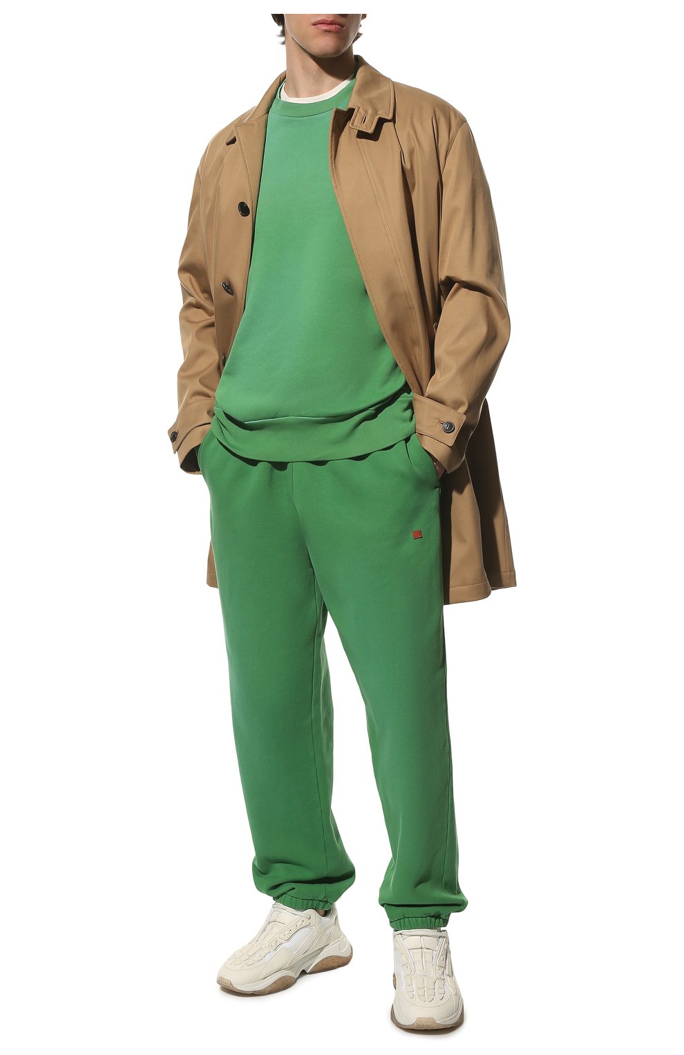 Мужской хлопковый свитшот ACNE STUDIOS зеленого цвета, арт. CI0081/M | Фото 2 (Рукава: Длинные; Принт: Без принта; Длина (для топов): Стандартные; Мужское Кросс-КТ: свитшот-одежда; Материал внешний: Хлопок; Стили: Спорт-шик)